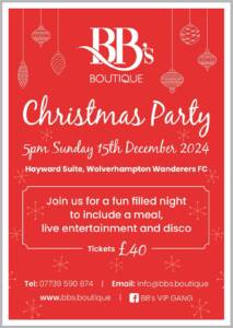 Poster inviting people to the Christmas party.